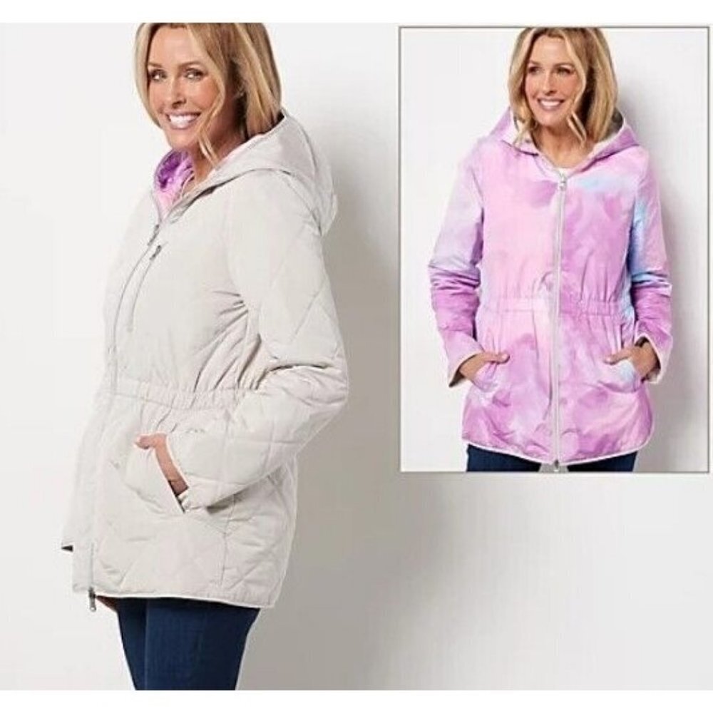 Nuage Reversible Quilted Jacket With Hood & Cinch Waist SandCottonCandy XXS